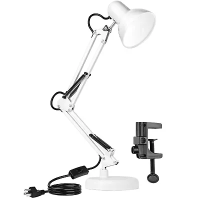 Desk Lamp Metal Adjustable Swing Arm Eye-Caring Study Desk Lamps White • $22.99
