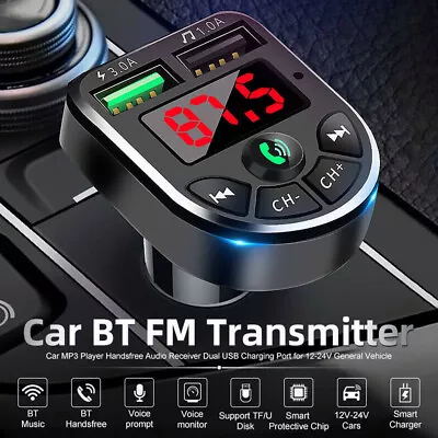 Bluetooth FM Transmitter Wireless 5.0 Car MP3 Player 2USB Charger Handsfree Kit • £6.59