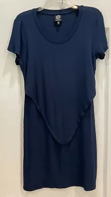 Bobeau Faux 2 Piece Dress Size Medium Dark Blue Short Sleeve Crew Neck 67 • $21.99