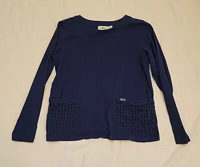 Vineyard Vines Girls Navy Pullover Top With Eyelet Front Pockets Size L (14) • $7.99