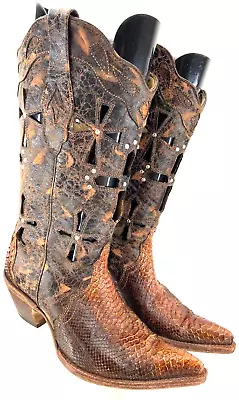 Corral Musgo Python Snake Skin Snip Toe Cross Cutout Cowboy Boots Women's 9M • $99.99
