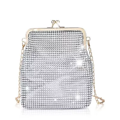 Small Sparkly Silver PurseSequin Bling Silver Clutch PurseSilver Rhinestone • $23.34