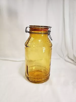 Canister Vintage Floral Cove 3 Liter Amber Glass Wire Bale Made In Italy • $35.05