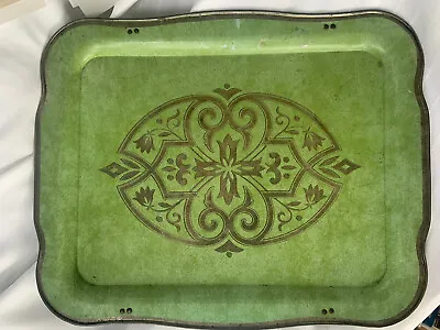 1x Vintage MCM  Green & Gold Metal TV Tray Gold Trim (no Stand) • $139.99