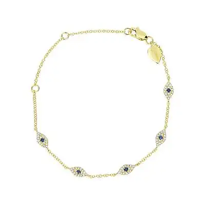 14K Yellow Gold Meira T Evil Eye Charms Bracelet With Diamond And Blue Sapphire • $1155