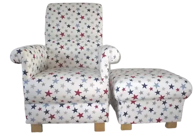 £299.89 • Buy John Lewis Funky Stars Blue Fabric Adult Chair & Footstool Armchair Nursery New