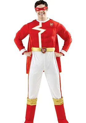 Arsenal Superhero Red & Gold Costume Mens Boys Fancy Dress Cape Full Costume • £12.99