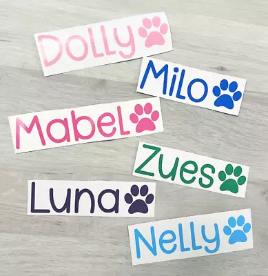 Personalised Dog Name Sticker Vinyl Decal Paw Print For Pet Bowl Custom Label • £1.99