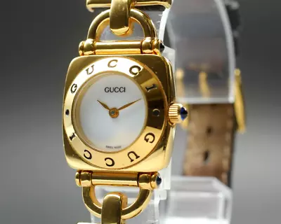 【N MINT】 Vintage Gucci 6300L Horsebit Gold Plated White Quartz Women Watch JAPAN • $229.99