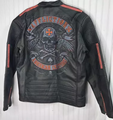 Affliction Mens AMERICAN CUSTOMS JACKET XL Preminum Motocycle Black Bird Zip NEW • $329.99