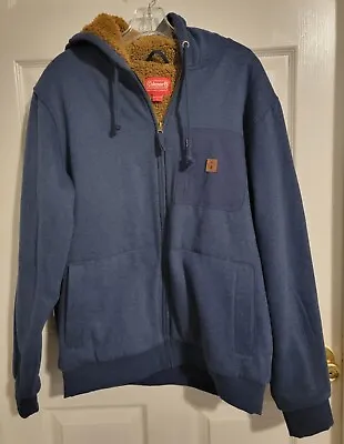 Coleman Sherpa Lined Hoodie Jacket Blue Brown Fleece  Sweatshirt  Mens Size L • $28.77