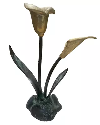 VINTAGE Brass CALA LILY Sculpture Decor Patina Art Deco Indoor/Outdoor Candle • $34.99