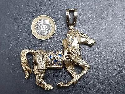 Beautiful 9ct Gold Sapphire & Cubic Zirconia Horse Pendant - 58.6g - Fully Hallm • £1775