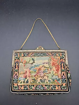 Antique Micro Petit Point Embroidered Mythological Figural Floral Purse Tapestry • $199.99