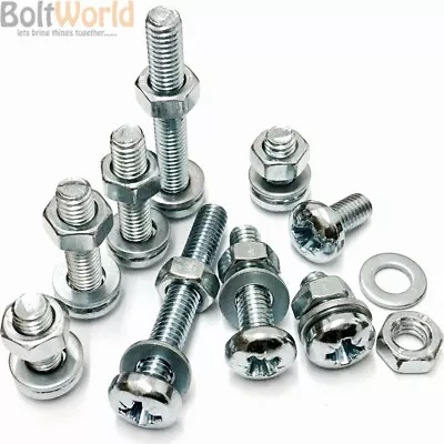 M5 / 5mm ZINC MACHINE POZI PAN HEAD SCREWS BOLTS WITH FULL NUTS & THICK WASHERS • £87.82