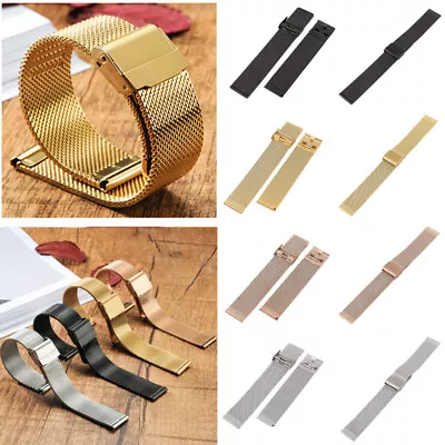 US 14mm-22mm Mesh Watch Band Stainless Steel Buckle Clasp Watch Strap Replace • $10.19