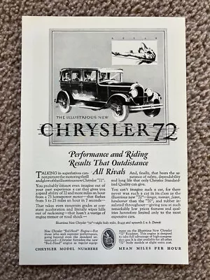 Vtg 1927 Chrysler 72 Motor Car Automobile Art Décor Ephemera 1920's Print Ad • $12.95