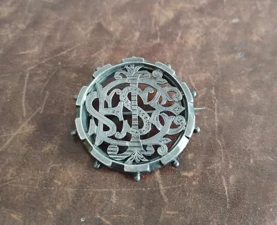 Antique Victorian Round Silver Puzzle Name Brooch Viking Celtic Scottish Style  • £24