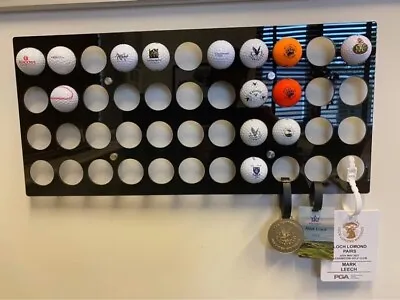 £23 • Buy Golf Ball Display - Wall Mounted - Signed - Hole In 1 - Black Acrylic- 44 Balls