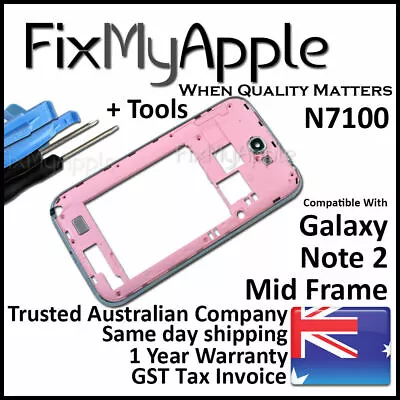 Samsung Galaxy Note 2 N7100 Pink Back Bezel Rear Mid Housing Silver Frame Lens • $12.91