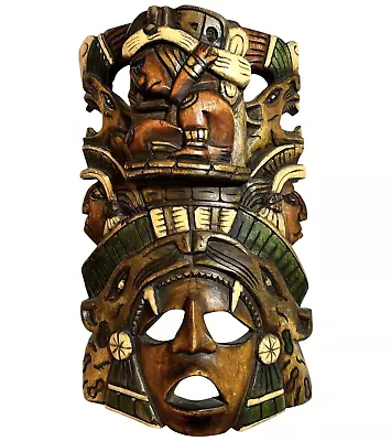 Mayan Aztec Hand Carved Wood Face Mask 16  Cheetah Wild Cat Artistry Multicolor • $127.89