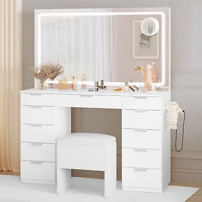 Vanity Set Makeup Table With Large LED Lighted Mirror & 11 Drawers Bedroom NEW • $269.98