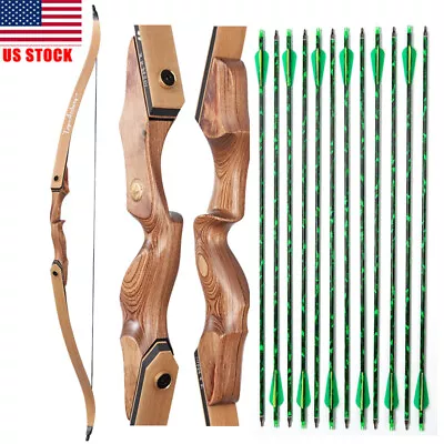 60  Archery Recurve Bow 30-50lbs Limbs Wooden Takedown Bow For Archery Target • $122.19