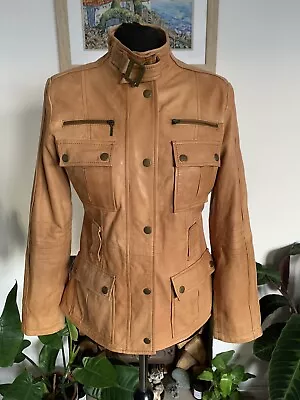 RARE ZARA Vintage Tan Brown Real Soft Leather JACKET Coat - Size L Safari Style • $67.81