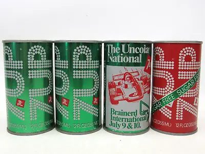 4 Vintage 7UP Steel Soda Cans Uncola National Brainerd Sugar Free Red Green • £28.94