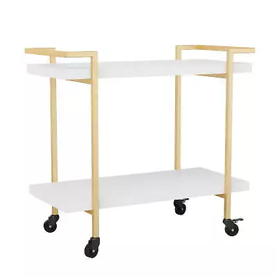 2 Tier White Mobile Office Storage And Printer Cart With Polished Brass Frame • $208.68