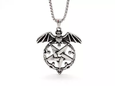 Stainless Steel Mens Gothic Wiccan Satanic Pentagram Bat Pendant Necklace • $14.83