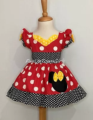 Minnie Mouse Red Polka Dot  Puff Sleeve Dress Baby Toddler Minnie Dress • $42