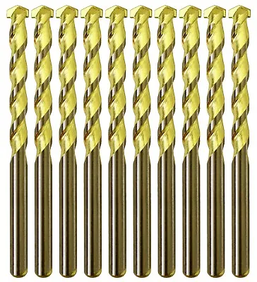 Masonry Drill Bit Set 10Pcs 3/16  Carbide Tip Golden Flute Drill Concrete Brick • $11.99