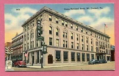 Old Linen Postcard Mt Carmel Pa Union National Bank Mount Carmel Pennsylvania • $1.99