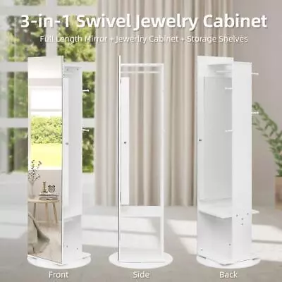 360° Swivel Jewelry Organizer With Full-Length Mirror Rear Storage Shelves • $130.99