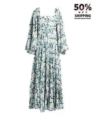 RRP€950 AGUA BY AGUA BENDITA Linen Maxi Dress Size M Lilac Gardenias Square Neck • $303.17