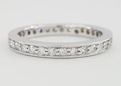 Round Diamond Eternity Wedding Band Ring 0.5 Ct 14k W Gold Milgrain Edge 2.6mm • $645