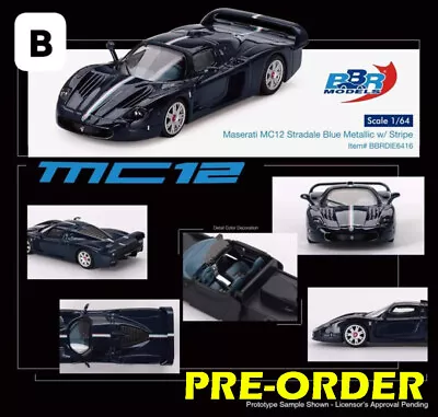 (Pre-order) BBR Model 1:64 Maserati MC12 Stradale Blue Metallic W/ Stripe Car • $20.12