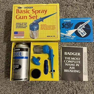 Vntg Badger Spray Gun Set Basic 250-3 BAD250 Paint Airbrush  + Instruction Book • $5