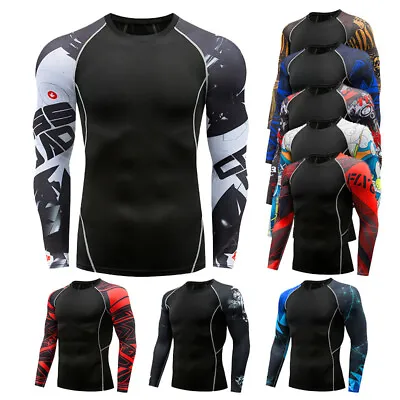 Mens Compression Armour Base Layer Top Long Sleeve Thermal Gym Sports Shirts • £11.99