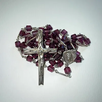 Vintage - 925 Sterling Silver & Purple Amethyst Crystal Rosary - Roman Catholic  • $140