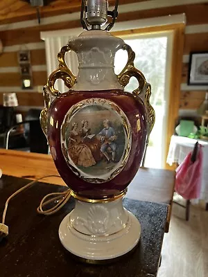 Vintage Victorian Style Lamp George And Martha Red Gold Trim • $30