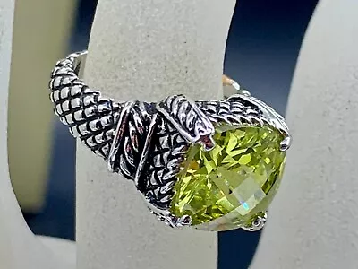 Vintage Silver Plated Woven Wire Faceted Yellow Stone Men Women Unisex Ring Sz 7 • $19.99