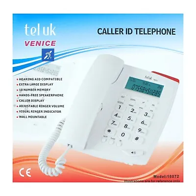 Tel Uk Table Top Telephone With Caller Id Hearing Aid Compatible - White -18072w • £17.99