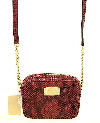 New Michael Kors Hamilton Red+black Python Embossed Leather Crossbody Hand Bag • $134.99