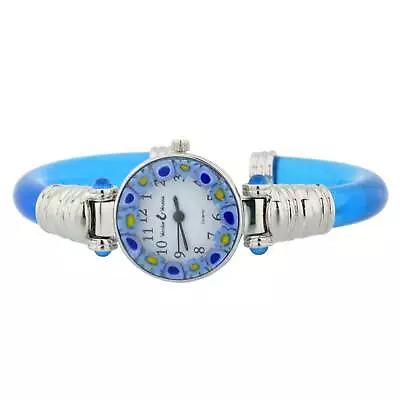 GlassOfVenice Murano Glass Millefiori Bangle Watch - Silver Blue • $79.95