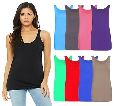 £6.49 • Buy Womens Sleeveless T-Shirt Ladies Scoop Neck Long Stretch Plain Strappy Vest Top