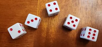 5ct 16mm Dice WHITE W Red Dots Square Corner 6 Side D6 5/8” Yahtzee • $4.95