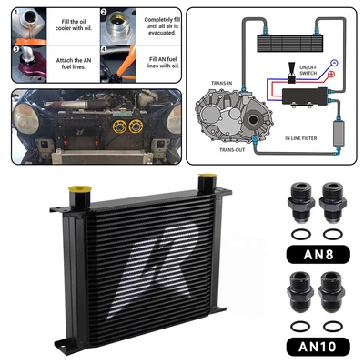 £73.20 • Buy Universal 30 Row G1/2  19mm Engine 248mm Oil Cooler With 2PCS AN8 & A10 Fittings