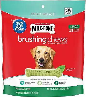 Milk-Bone Fresh Breath Brushing Chews 18 Daily Dental Treats For Large Dogs • $22.99